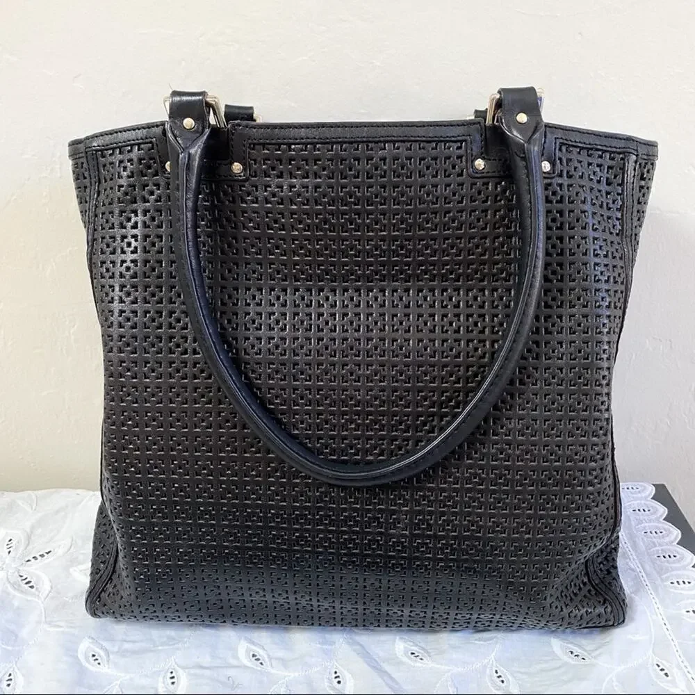 Kate Spade Black Leather Laser Cut‎ Tote Bag